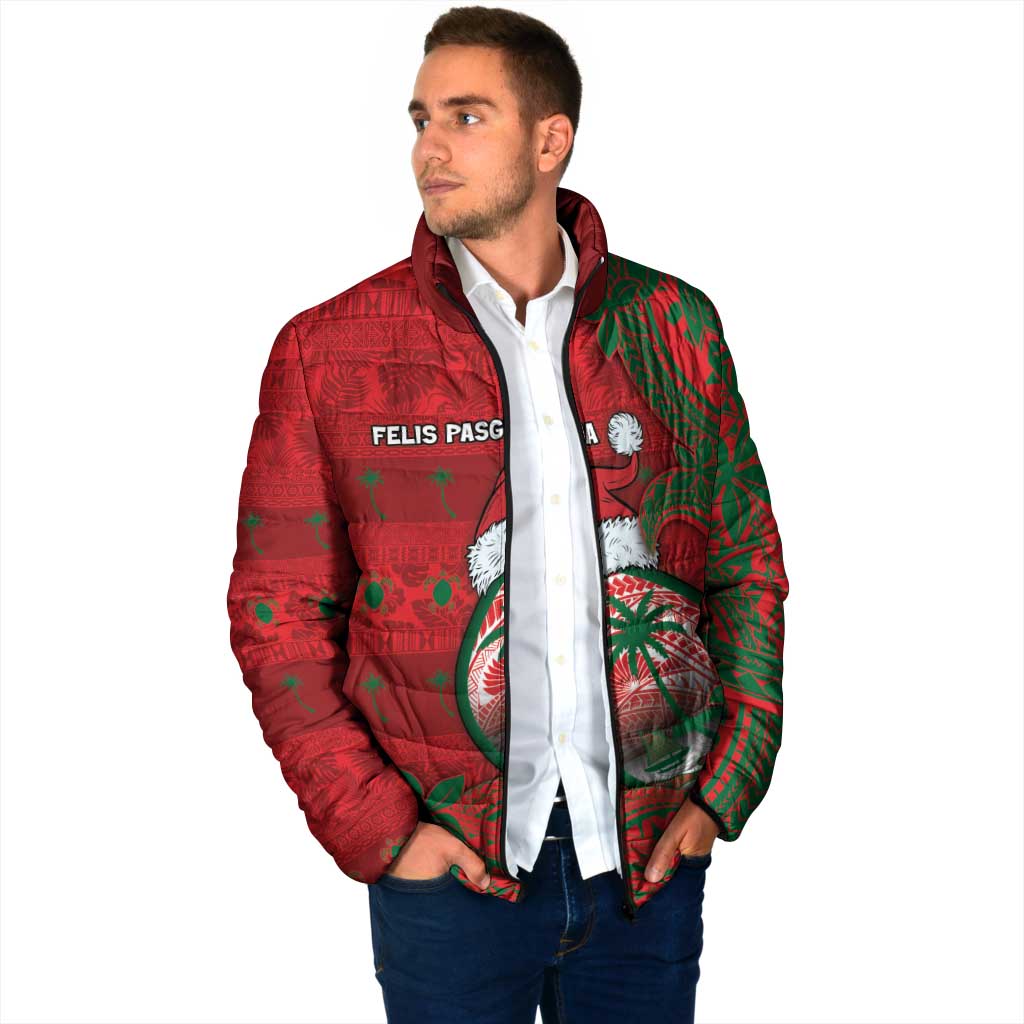 Guam Christmas Padded Jacket Chamorro Seal Hat Santa Tribal Waves - Polynesian Pride