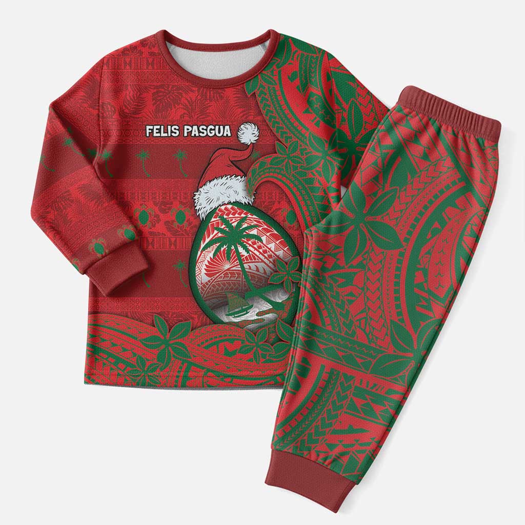 Guam Christmas Pajama Set Chamorro Seal Hat Santa Tribal Waves - Polynesian Pride