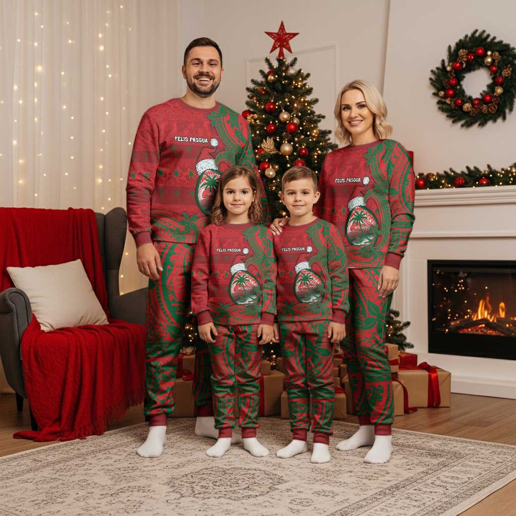 Guam Christmas Pajama Set Chamorro Seal Hat Santa Tribal Waves - Polynesian Pride