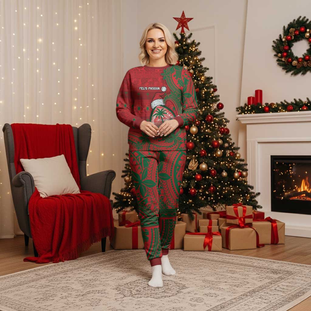Guam Christmas Pajama Set Chamorro Seal Hat Santa Tribal Waves - Polynesian Pride