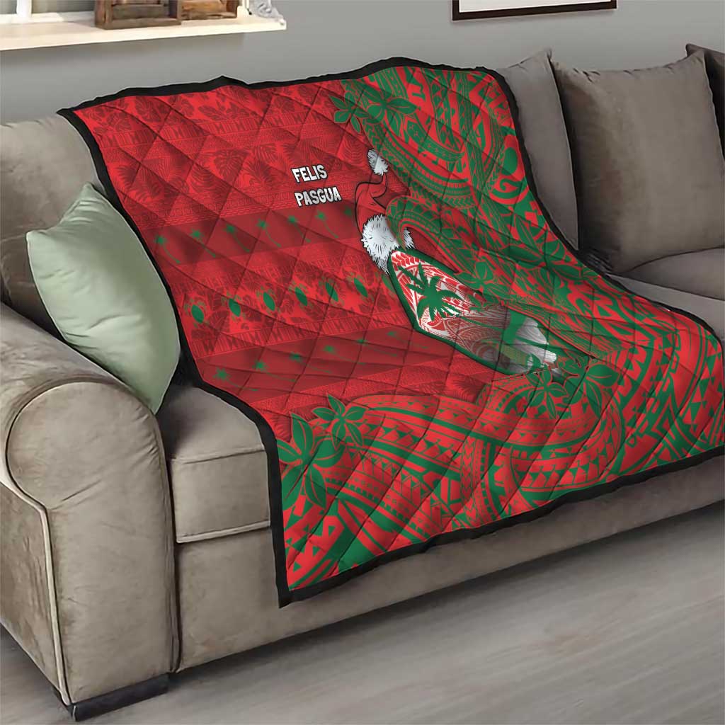 Guam Christmas Quilt Chamorro Seal Hat Santa Tribal Waves - Polynesian Pride