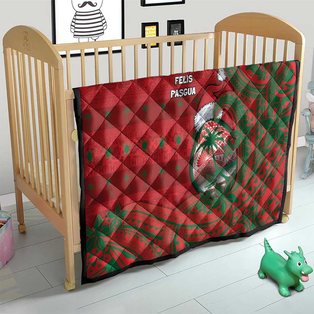 Guam Christmas Quilt Chamorro Seal Hat Santa Tribal Waves - Polynesian Pride