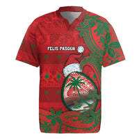 Guam Christmas Rugby Jersey Chamorro Seal Hat Santa Tribal Waves - Polynesian Pride