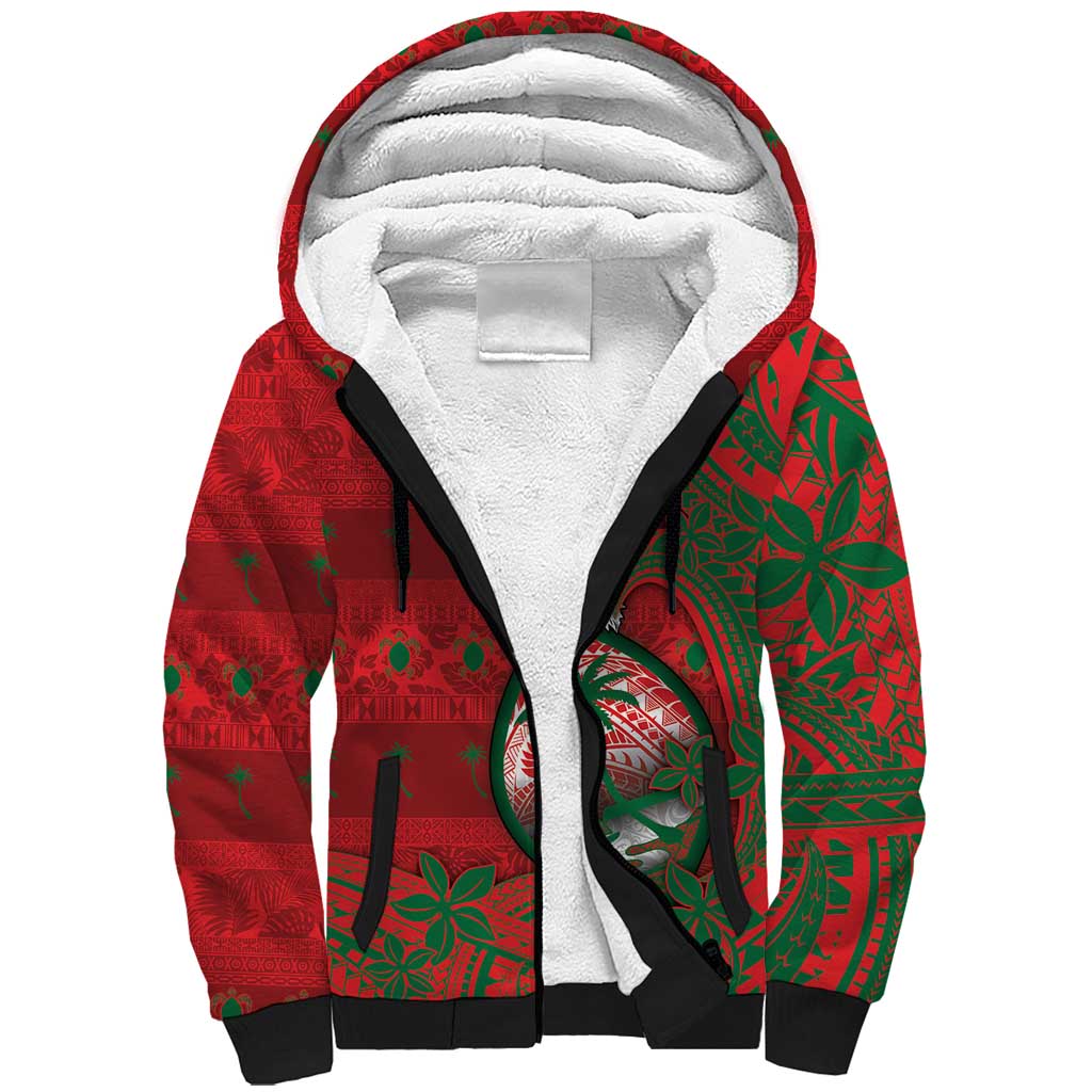 Guam Christmas Sherpa Hoodie Chamorro Seal Hat Santa Tribal Waves - Polynesian Pride