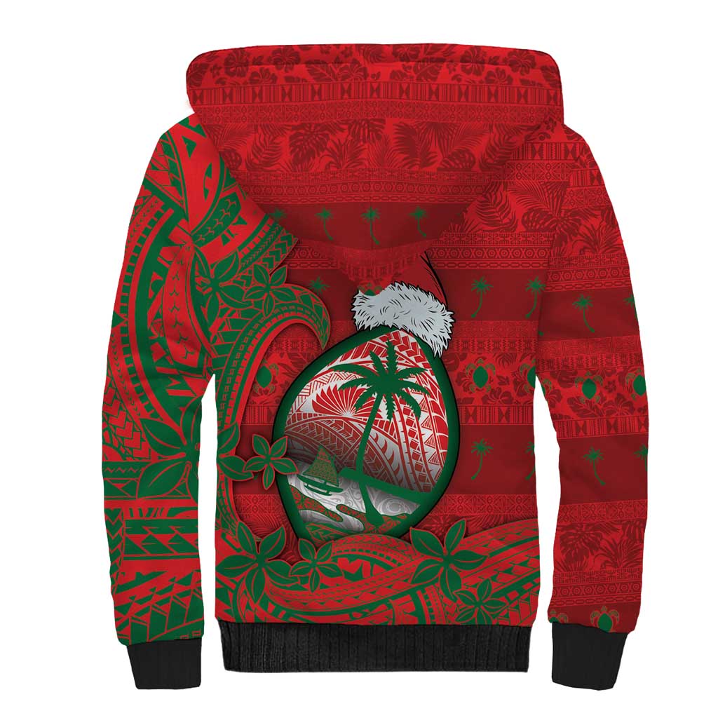 Guam Christmas Sherpa Hoodie Chamorro Seal Hat Santa Tribal Waves - Polynesian Pride