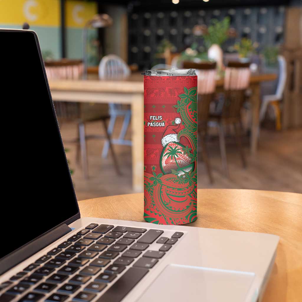 Guam Christmas Skinny Tumbler Chamorro Seal Hat Santa Tribal Waves - Polynesian Pride
