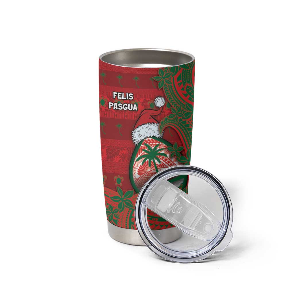 Guam Christmas Tumbler Cup Chamorro Seal Hat Santa Tribal Waves - Polynesian Pride