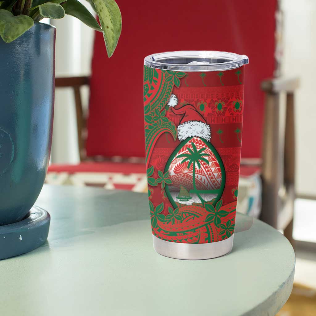 Guam Christmas Tumbler Cup Chamorro Seal Hat Santa Tribal Waves - Polynesian Pride