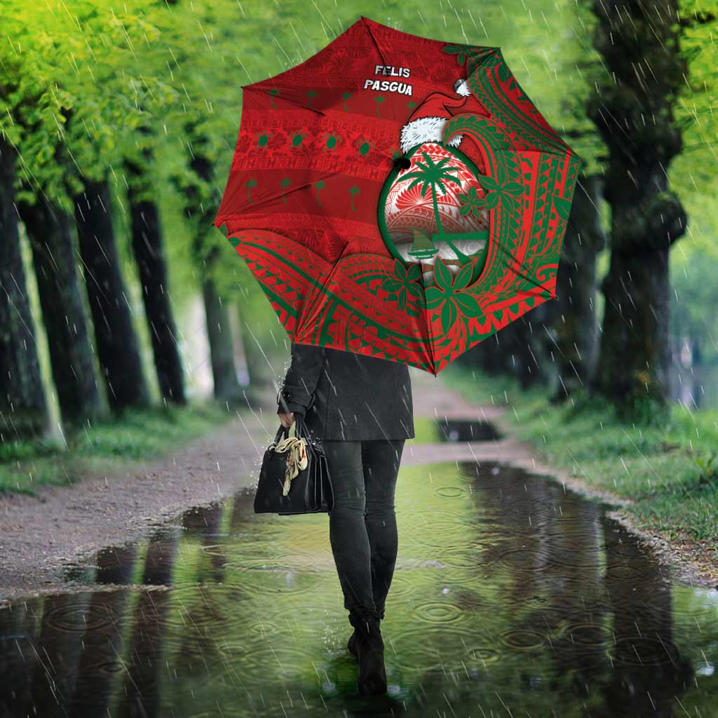 Guam Christmas Umbrella Chamorro Seal Hat Santa Tribal Waves - Polynesian Pride