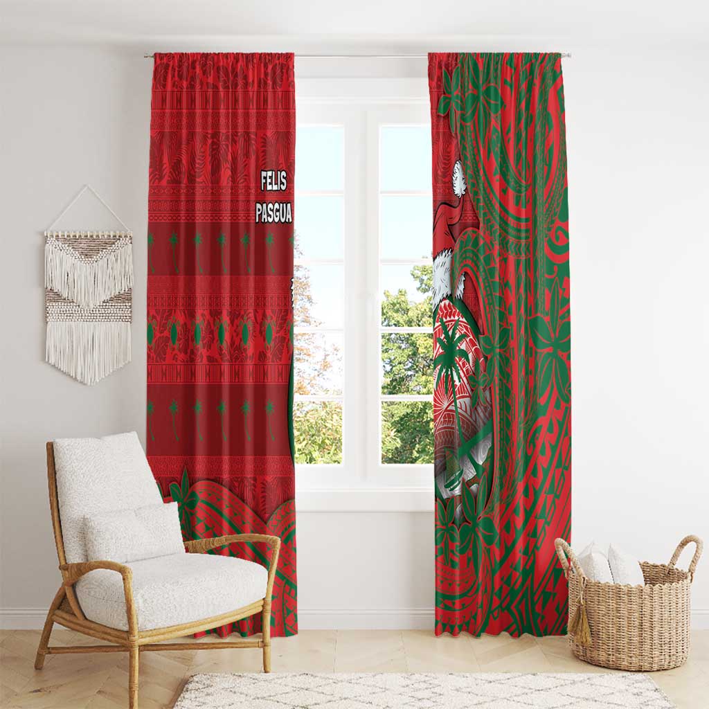 Guam Christmas Window Curtain Chamorro Seal Hat Santa Tribal Waves - Polynesian Pride