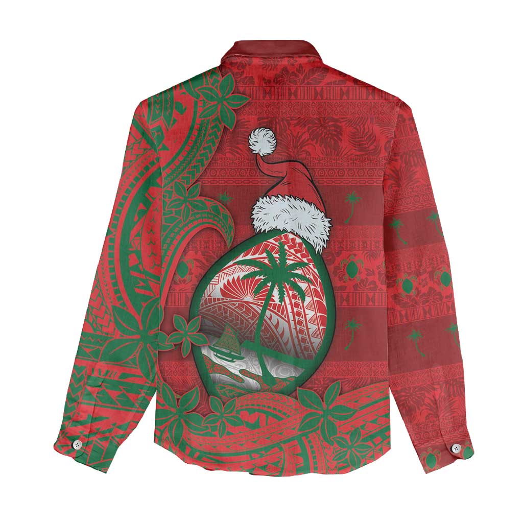 Guam Christmas Women Casual Shirt Chamorro Seal Hat Santa Tribal Waves - Polynesian Pride