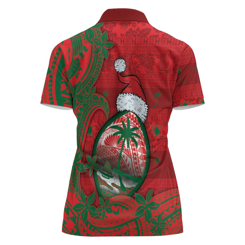 Guam Christmas Women Polo Shirt Chamorro Seal Hat Santa Tribal Waves - Polynesian Pride