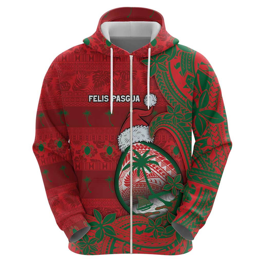Guam Christmas Zip Hoodie Chamorro Seal Hat Santa Tribal Waves - Polynesian Pride