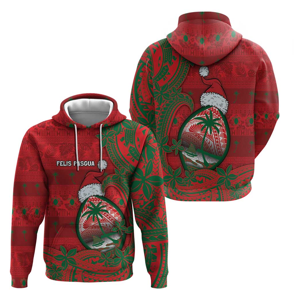 Guam Christmas Zip Hoodie Chamorro Seal Hat Santa Tribal Waves - Polynesian Pride