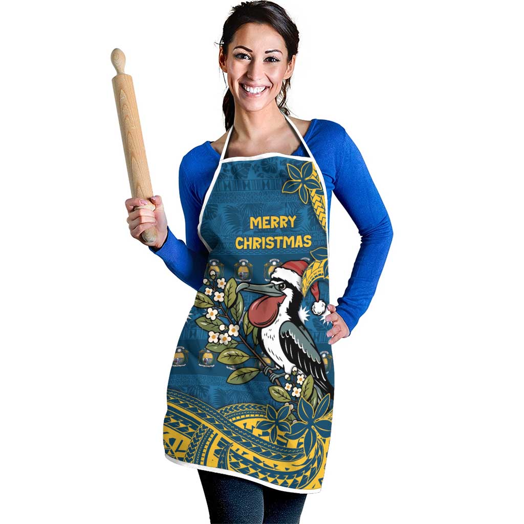 Nauru Christmas Apron Frigatebird Bird Santa Tribal Waves - Polynesian Pride
