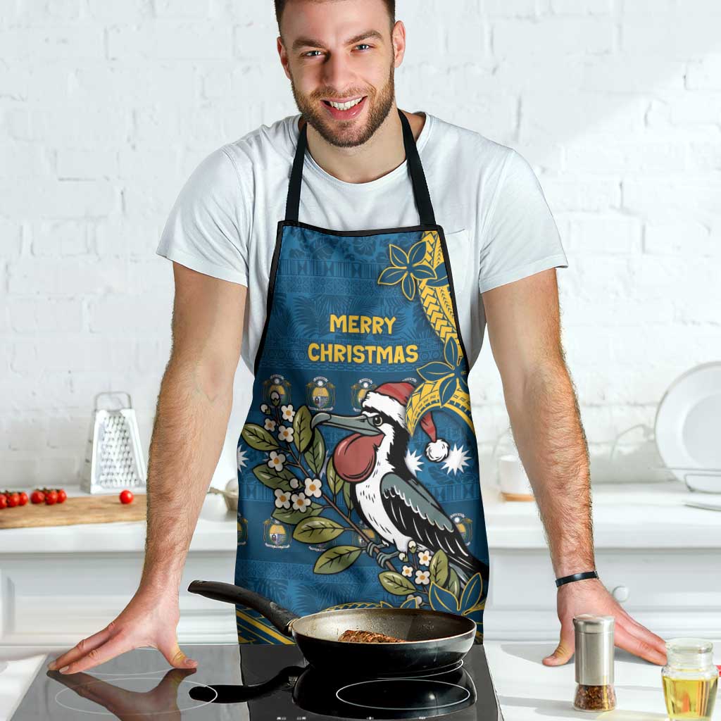 Nauru Christmas Apron Frigatebird Bird Santa Tribal Waves - Polynesian Pride