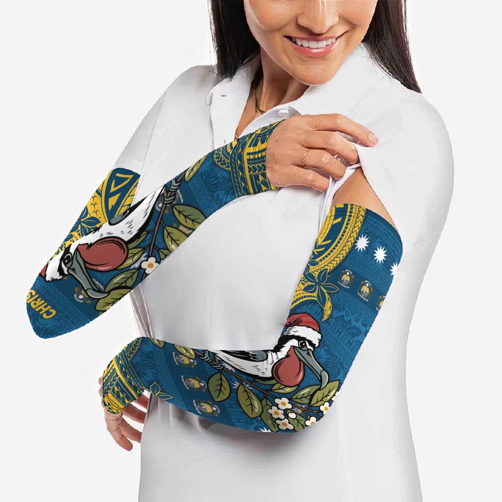 Nauru Christmas Arm Sleeves Frigatebird Bird Santa Tribal Waves - Polynesian Pride