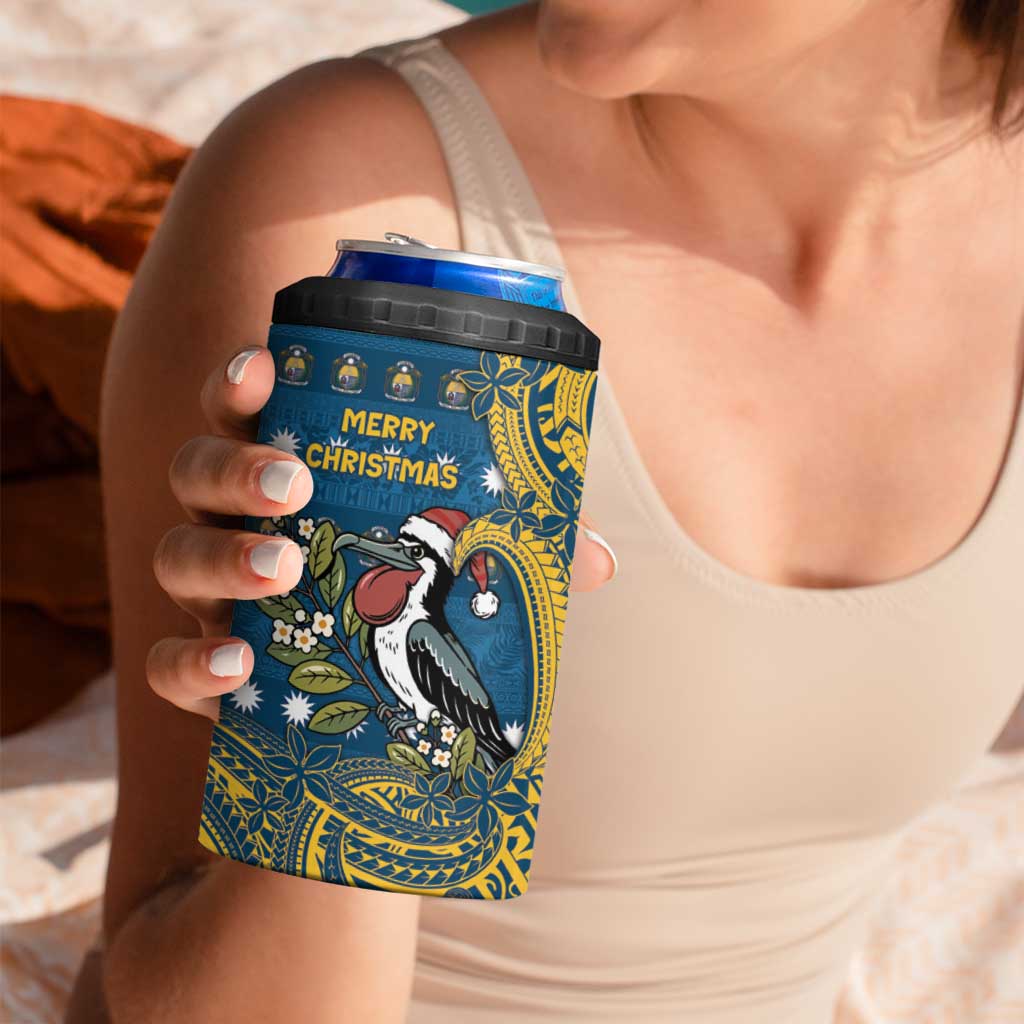 Nauru Christmas 4 in 1 Can Cooler Tumbler Frigatebird Bird Santa Tribal Waves - Polynesian Pride