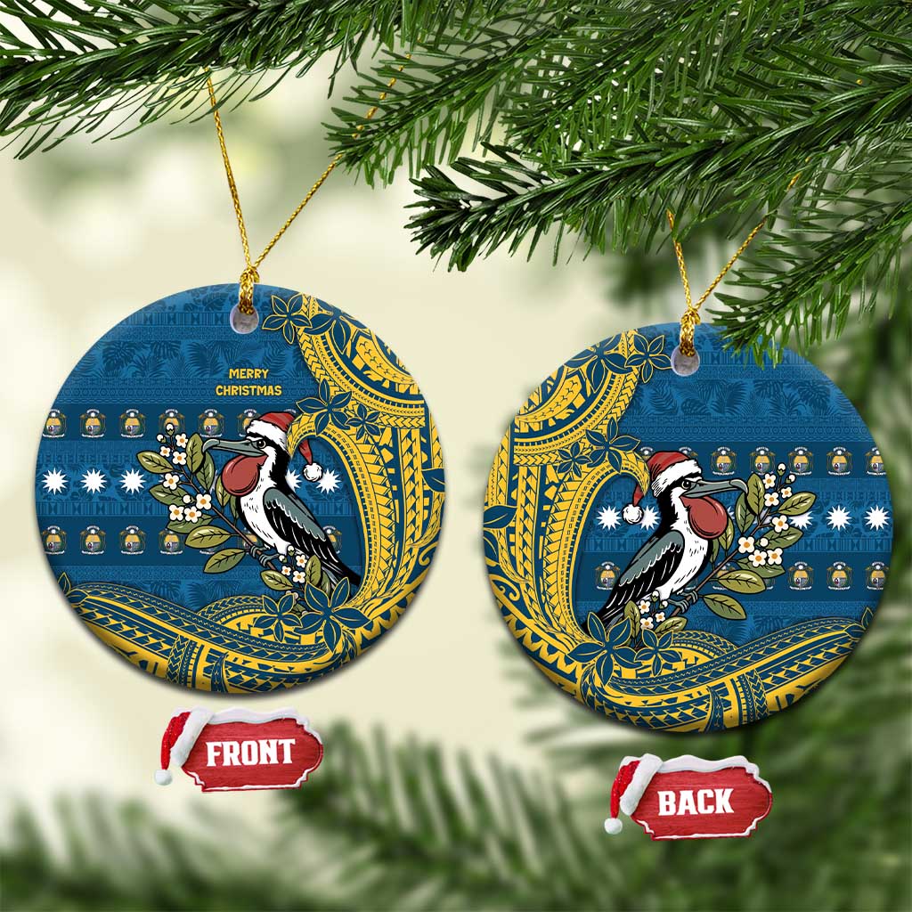 Nauru Christmas Ceramic Ornament Frigatebird Bird Santa Tribal Waves - Polynesian Pride