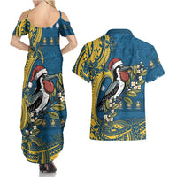 Nauru Christmas Couples Matching Summer Maxi Dress and Hawaiian Shirt Frigatebird Bird Santa Tribal Waves DT05 - Polynesian Pride