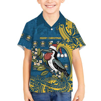 Nauru Christmas Family Matching Long Sleeve Bodycon Dress and Hawaiian Shirt Frigatebird Bird Santa Tribal Waves DT05 Son's Shirt Deep Blue - Polynesian Pride