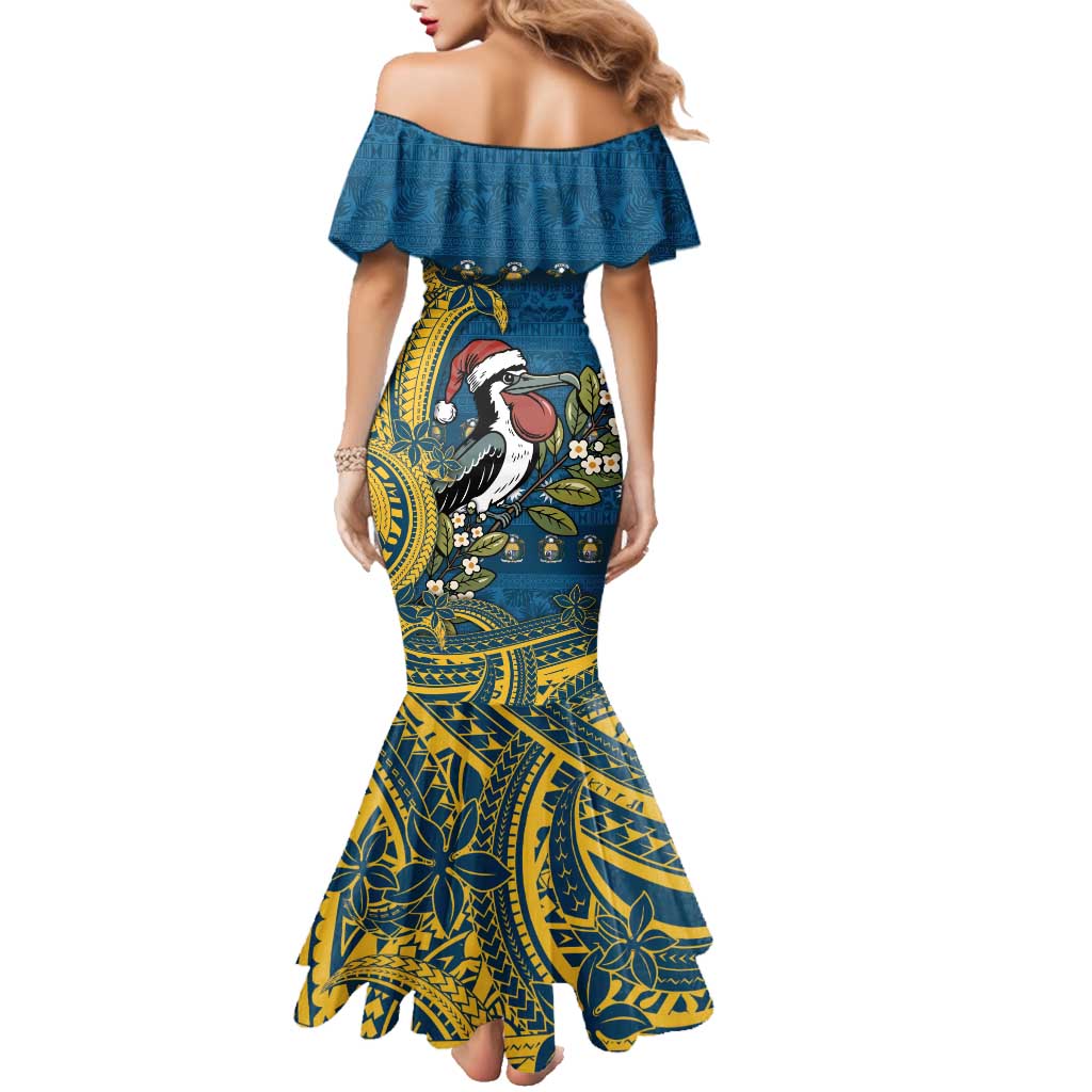 Nauru Christmas Family Matching Mermaid Dress and Hawaiian Shirt Frigatebird Bird Santa Tribal Waves DT05 - Polynesian Pride