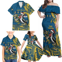 Nauru Christmas Family Matching Off Shoulder Maxi Dress and Hawaiian Shirt Frigatebird Bird Santa Tribal Waves DT05 - Polynesian Pride