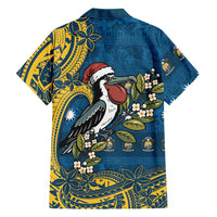 Nauru Christmas Family Matching Off Shoulder Maxi Dress and Hawaiian Shirt Frigatebird Bird Santa Tribal Waves DT05 - Polynesian Pride