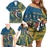 Nauru Christmas Family Matching Off Shoulder Short Dress and Hawaiian Shirt Frigatebird Bird Santa Tribal Waves DT05 - Polynesian Pride
