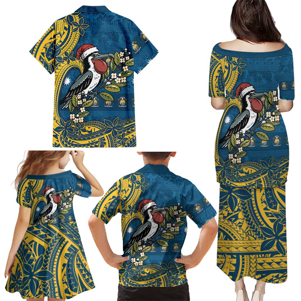 Nauru Christmas Family Matching Puletasi and Hawaiian Shirt Frigatebird Bird Santa Tribal Waves DT05 - Polynesian Pride