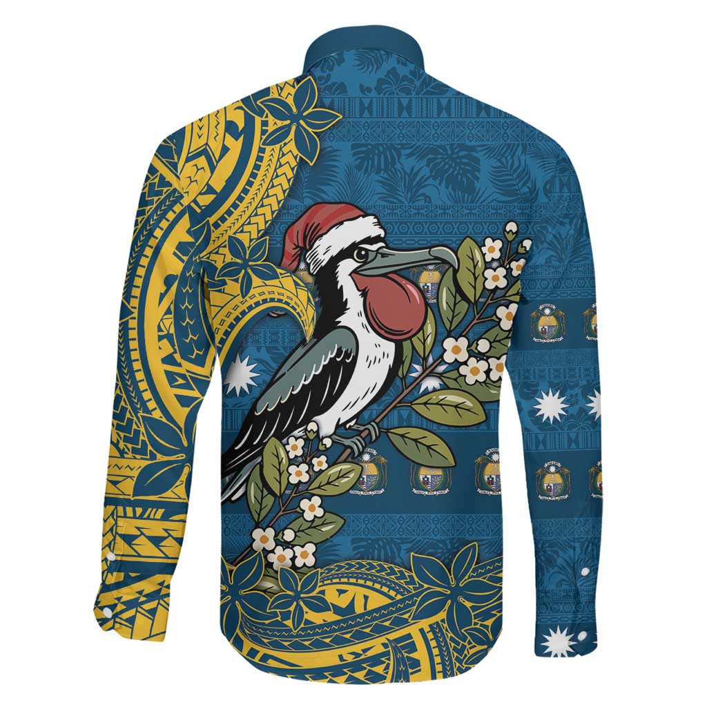 Nauru Christmas Family Matching Short Sleeve Bodycon Dress and Hawaiian Shirt Frigatebird Bird Santa Tribal Waves DT05 - Polynesian Pride
