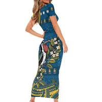 Nauru Christmas Family Matching Short Sleeve Bodycon Dress and Hawaiian Shirt Frigatebird Bird Santa Tribal Waves DT05 - Polynesian Pride