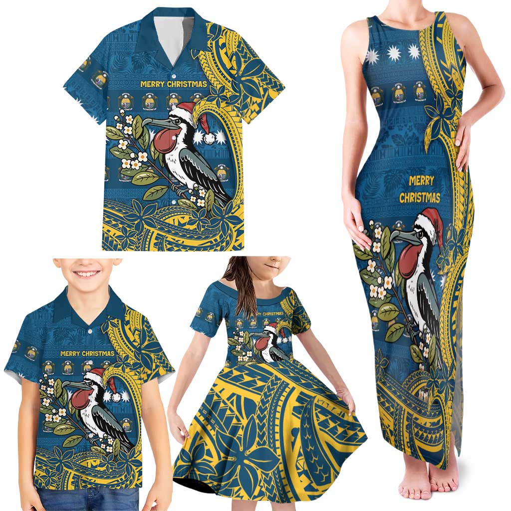 Nauru Christmas Family Matching Tank Maxi Dress and Hawaiian Shirt Frigatebird Bird Santa Tribal Waves DT05 - Polynesian Pride