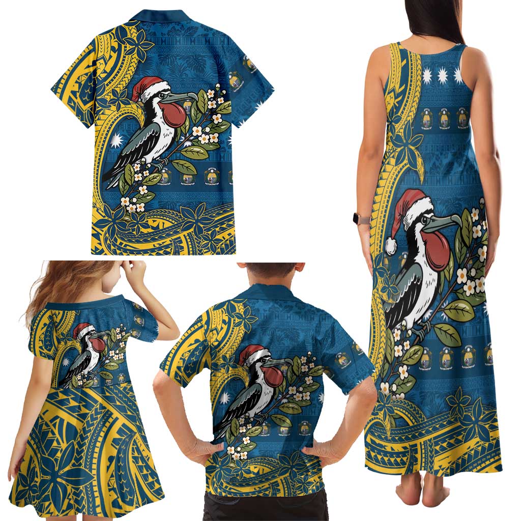 Nauru Christmas Family Matching Tank Maxi Dress and Hawaiian Shirt Frigatebird Bird Santa Tribal Waves DT05 - Polynesian Pride