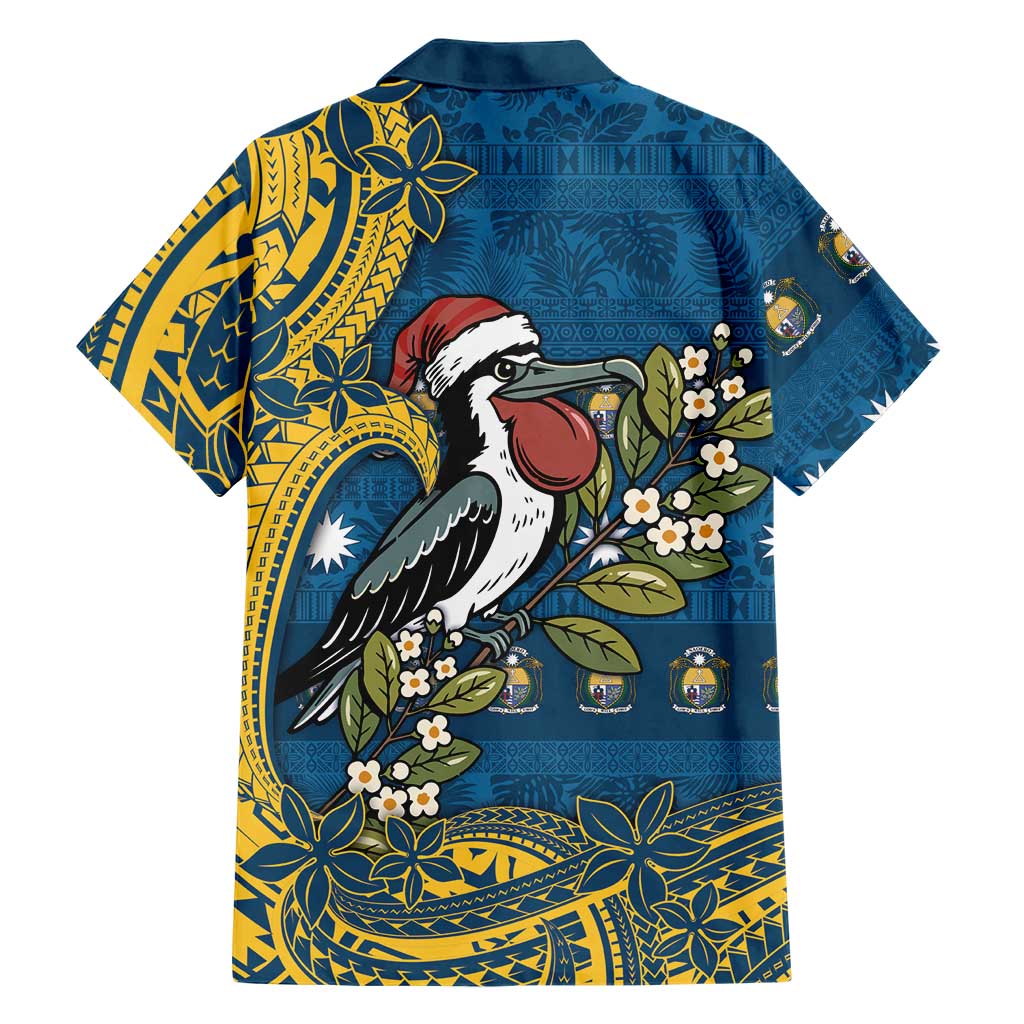 Nauru Christmas Family Matching Tank Maxi Dress and Hawaiian Shirt Frigatebird Bird Santa Tribal Waves DT05 - Polynesian Pride