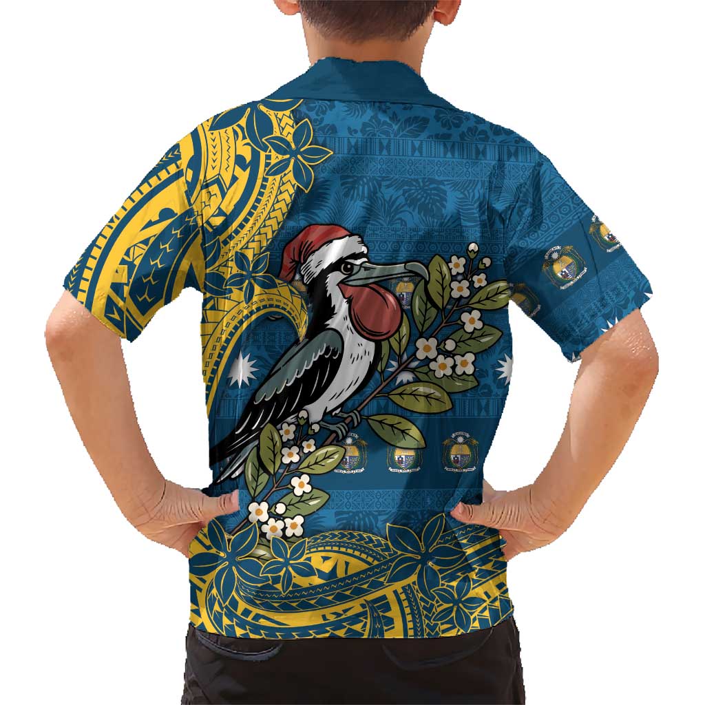 Nauru Christmas Kid Hawaiian Shirt Frigatebird Bird Santa Tribal Waves - Polynesian Pride