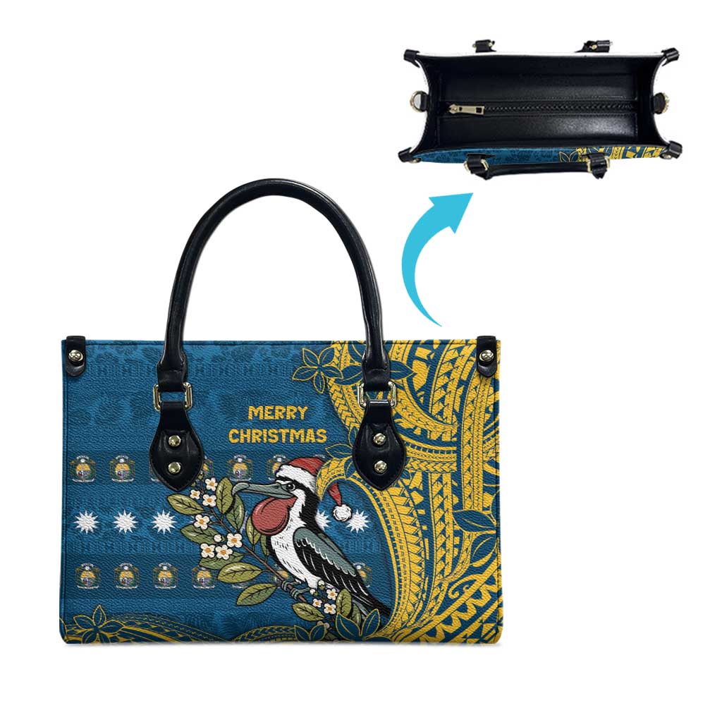 Nauru Christmas Leather Bag Frigatebird Bird Santa Tribal Waves - Polynesian Pride