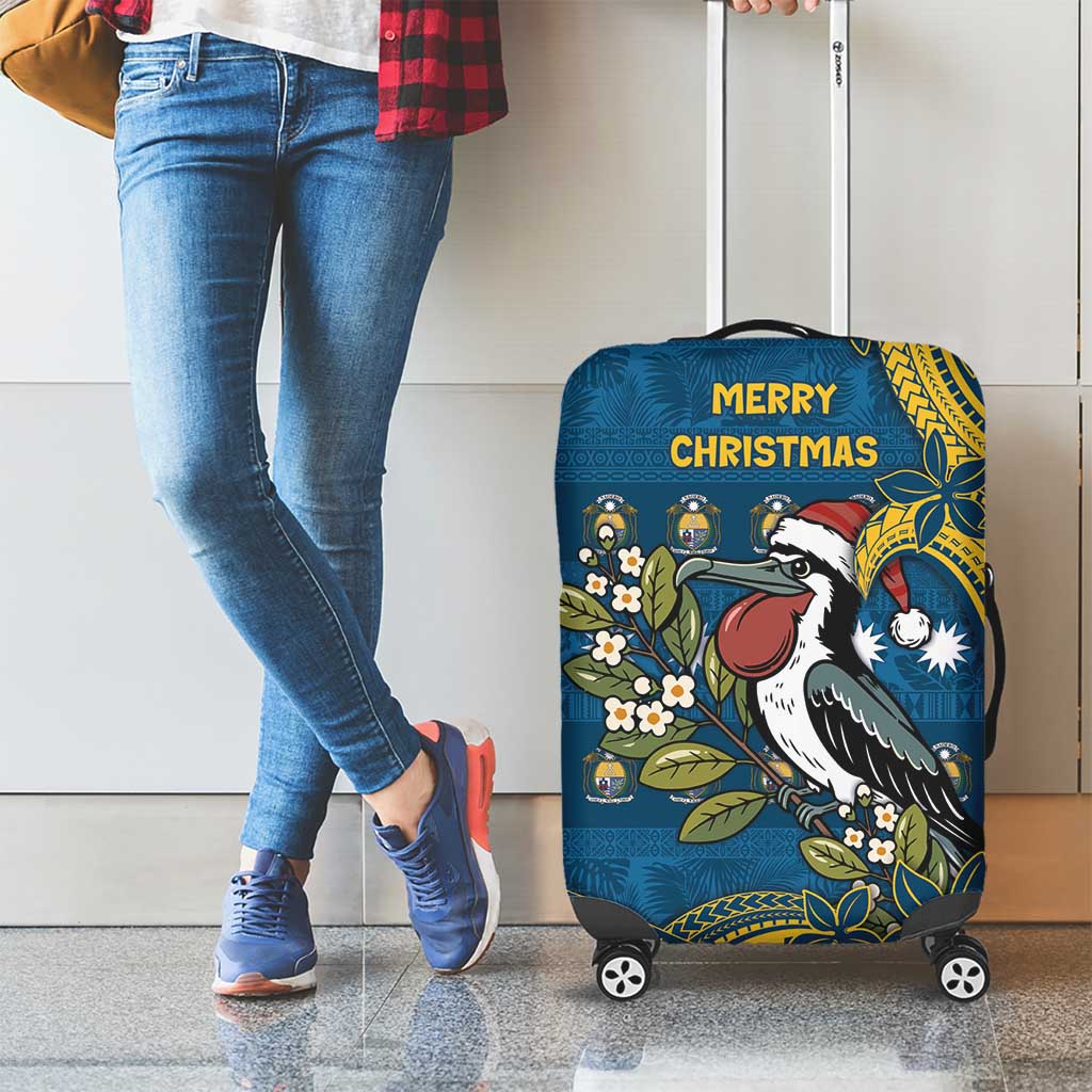 Nauru Christmas Luggage Cover Frigatebird Bird Santa Tribal Waves - Polynesian Pride