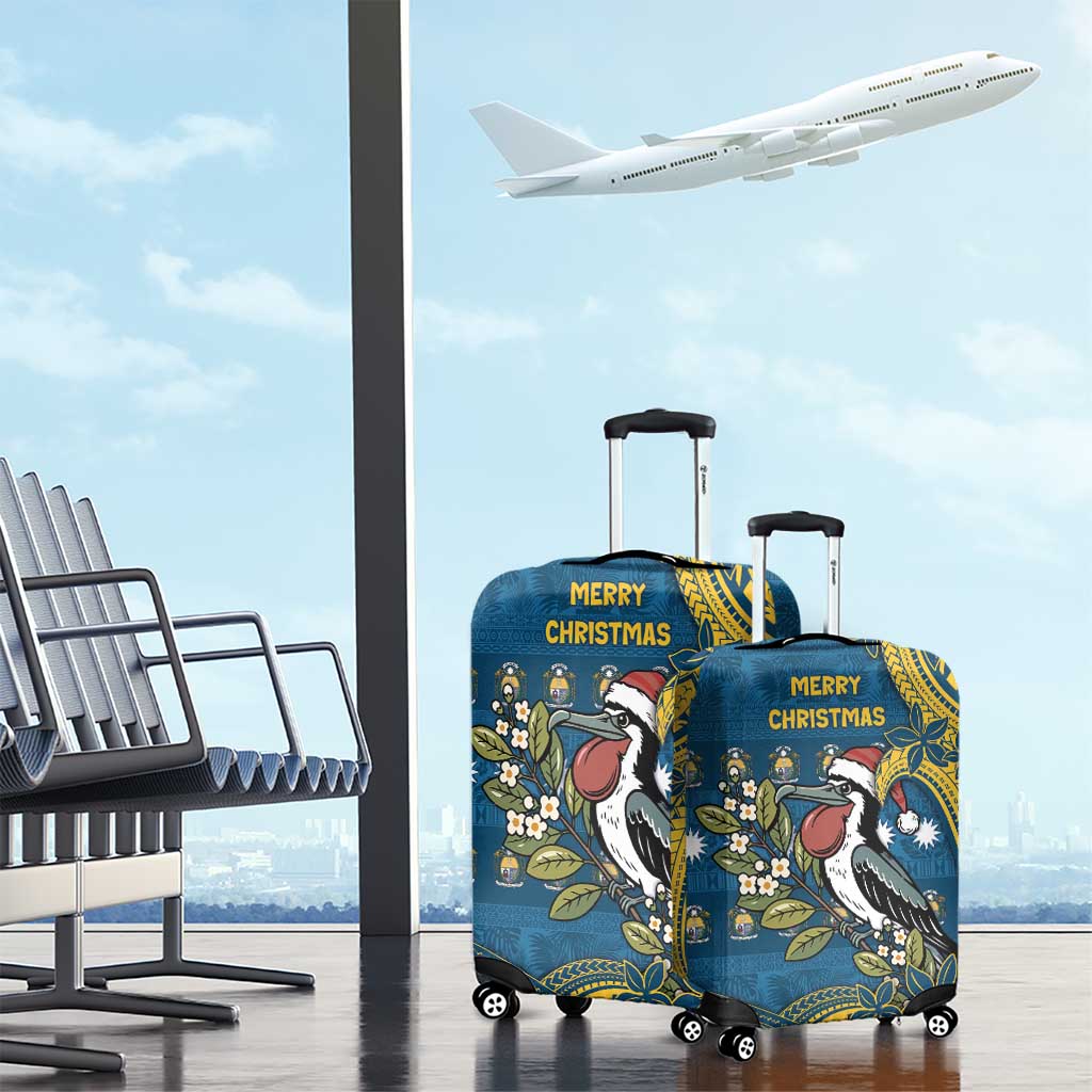 Nauru Christmas Luggage Cover Frigatebird Bird Santa Tribal Waves - Polynesian Pride