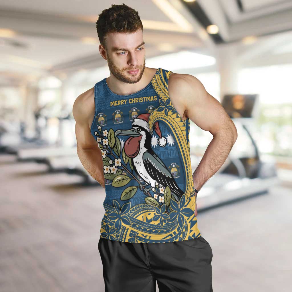 Nauru Christmas Men Tank Top Frigatebird Bird Santa Tribal Waves DT05 Deep Blue - Polynesian Pride