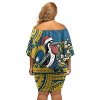 Nauru Christmas Off Shoulder Short Dress Frigatebird Bird Santa Tribal Waves DT05 - Polynesian Pride