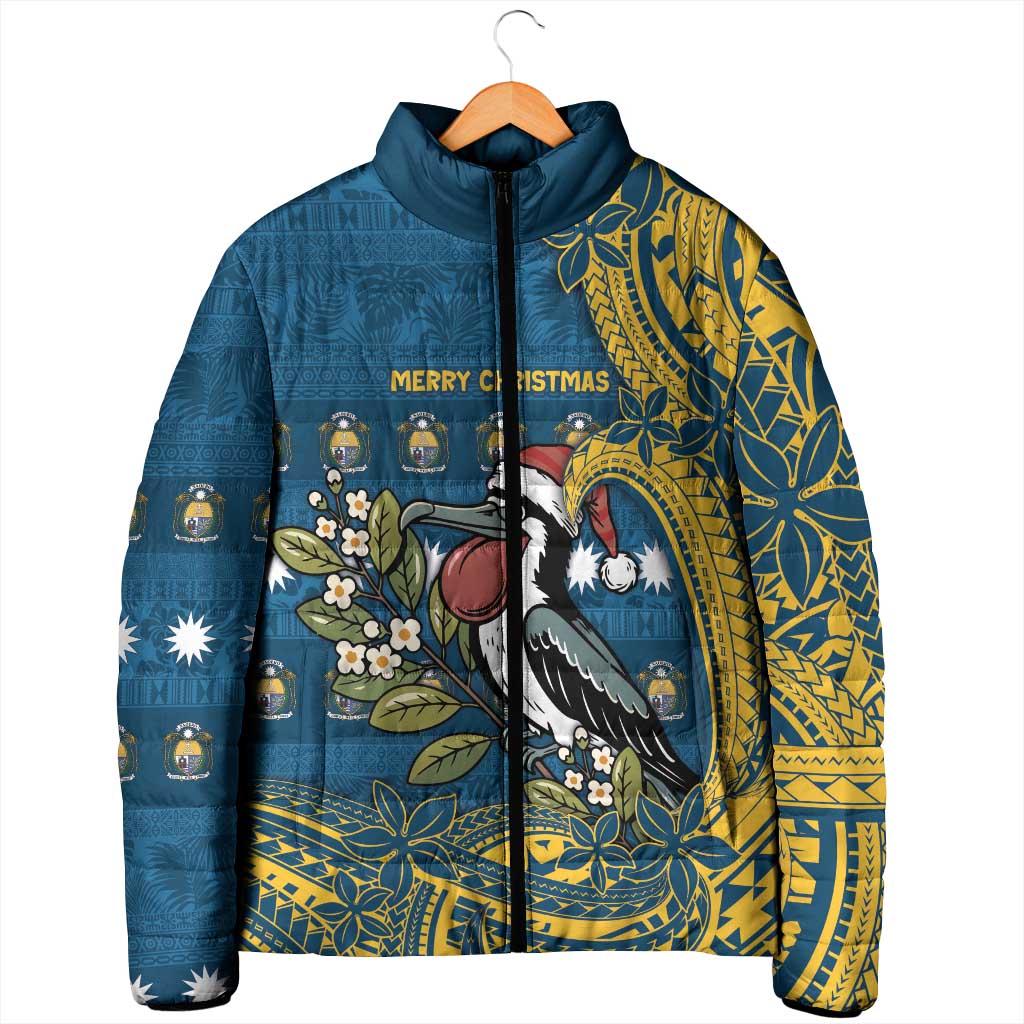 Nauru Christmas Padded Jacket Frigatebird Bird Santa Tribal Waves DT05 - Polynesian Pride