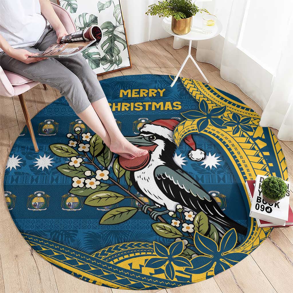 Nauru Christmas Round Carpet Frigatebird Bird Santa Tribal Waves - Polynesian Pride