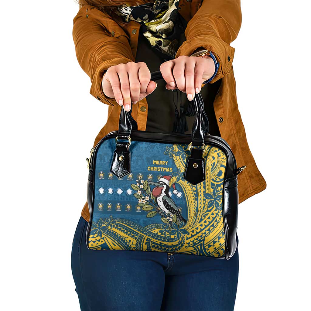 Nauru Christmas Shoulder Handbag Frigatebird Bird Santa Tribal Waves - Polynesian Pride
