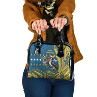 Nauru Christmas Shoulder Handbag Frigatebird Bird Santa Tribal Waves - Polynesian Pride