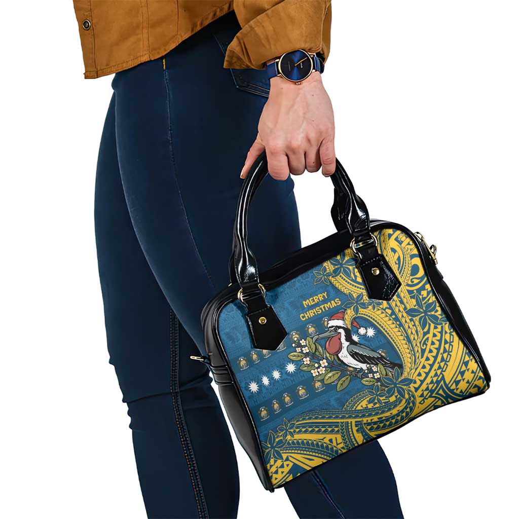 Nauru Christmas Shoulder Handbag Frigatebird Bird Santa Tribal Waves - Polynesian Pride