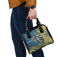 Nauru Christmas Shoulder Handbag Frigatebird Bird Santa Tribal Waves - Polynesian Pride