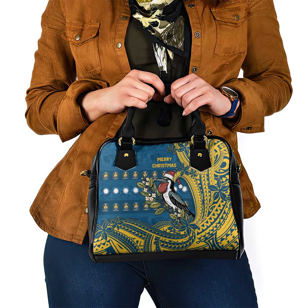 Nauru Christmas Shoulder Handbag Frigatebird Bird Santa Tribal Waves - Polynesian Pride