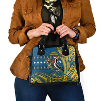 Nauru Christmas Shoulder Handbag Frigatebird Bird Santa Tribal Waves - Polynesian Pride