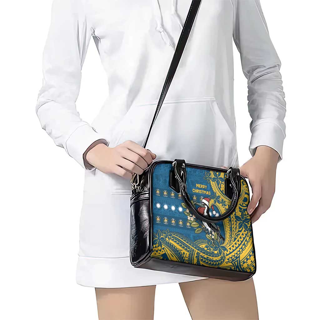 Nauru Christmas Shoulder Handbag Frigatebird Bird Santa Tribal Waves - Polynesian Pride